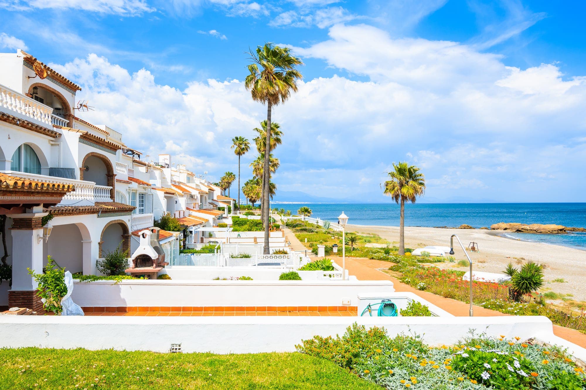 Sunlit Costa del Sol coastline in Málaga, Spain